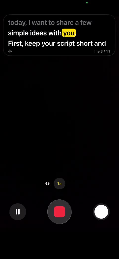 Saygleam's window over the Camera app while recording, lighting up each word as it is read aloud.